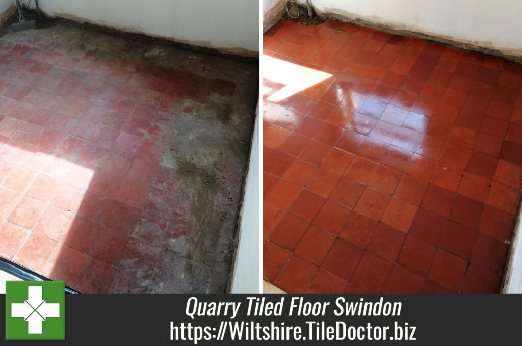 Quarry tiled floor hidden under Ceramic tiles restored in Swindon