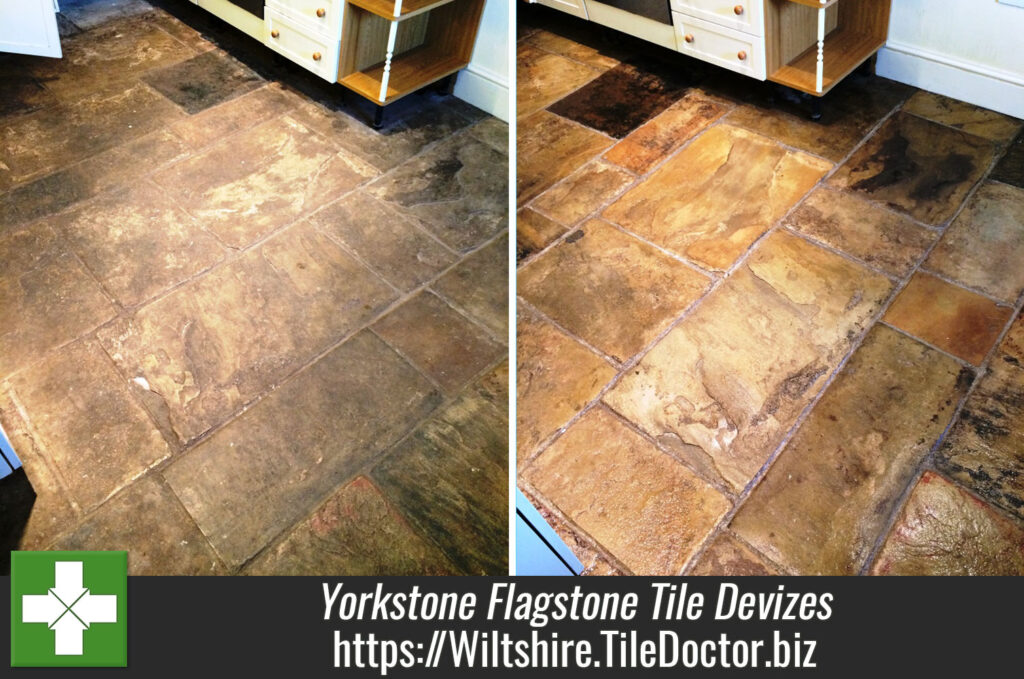 Yorkstone Flagstone Tile Floor Deep Cleaned and Sealed in Devizes