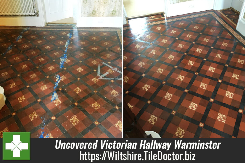 Recently Uncovered Victorian Tiled Hallway Restored to New in Warminster