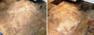 Cleaning Yorkstone Flagstone Floor in Devizes Before and After