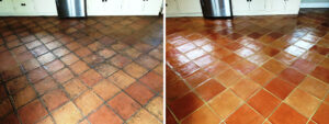 Terracotta Tiled Floor Salisbury Before and After Cleaning and Sealing